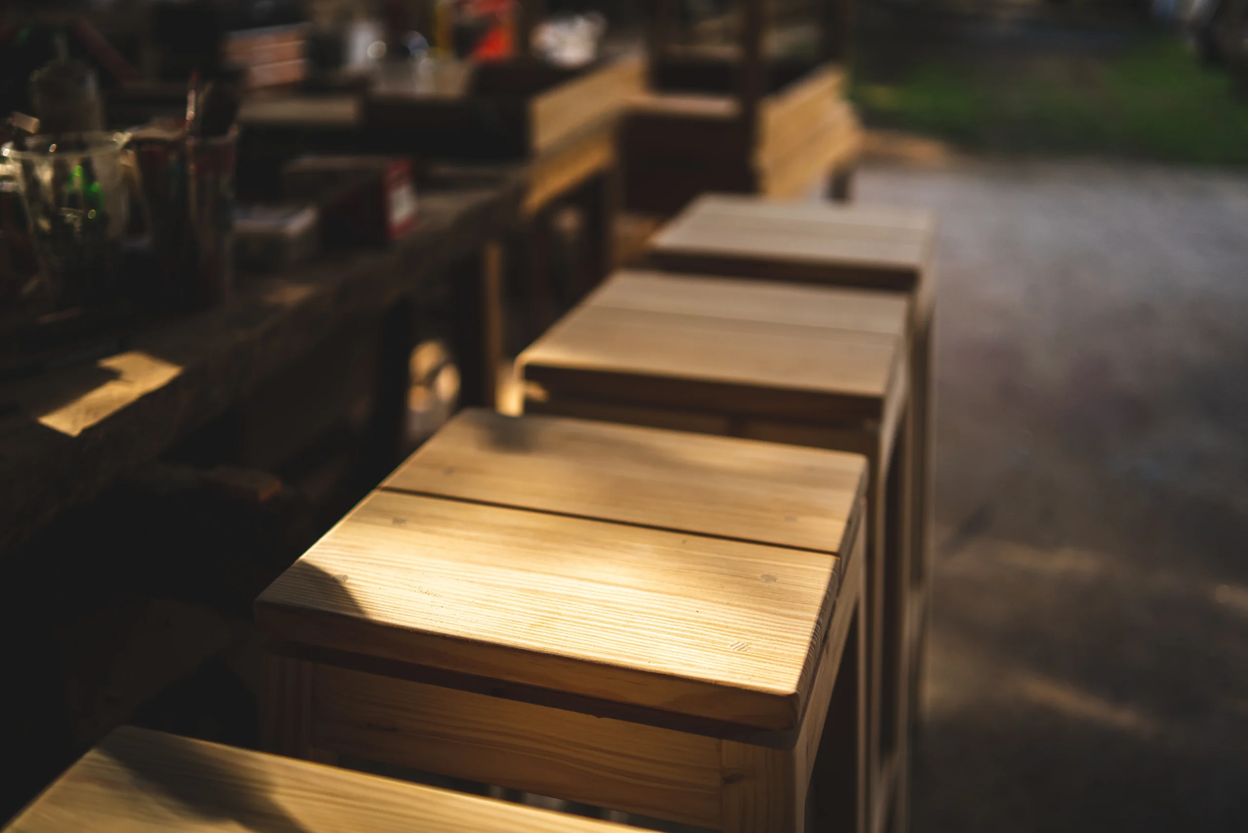 Wooden counter of a bar