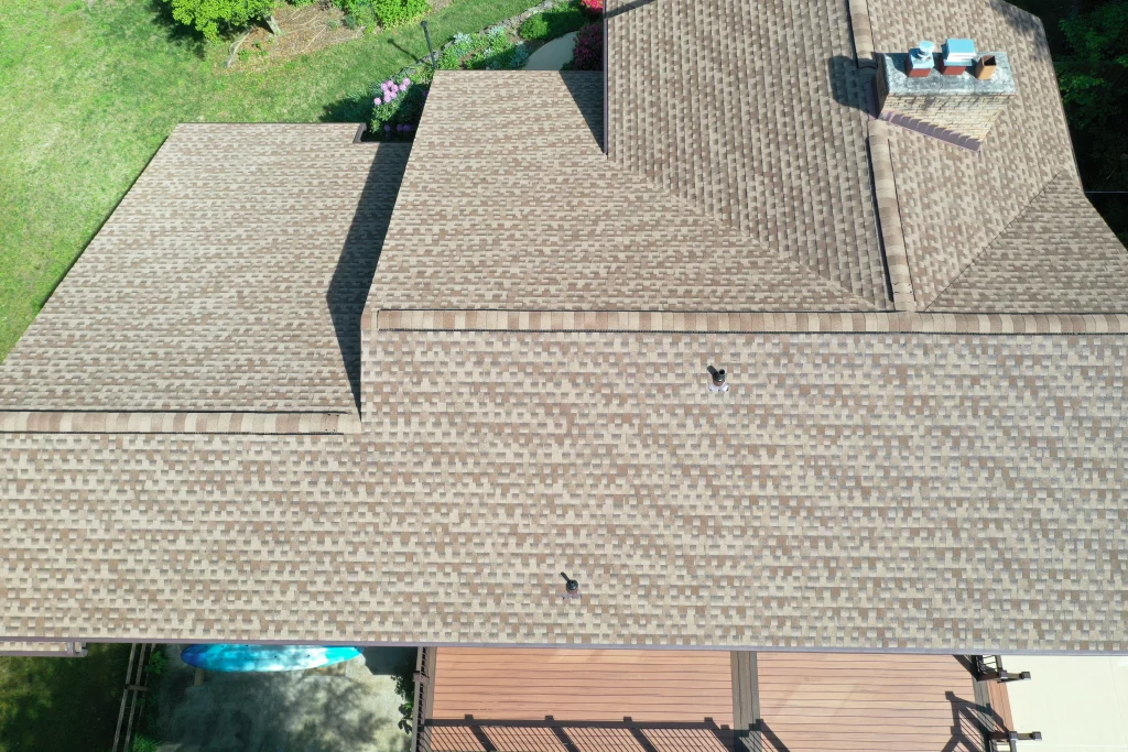 Aerial of a roofing installation by HD Decks & Exteriors